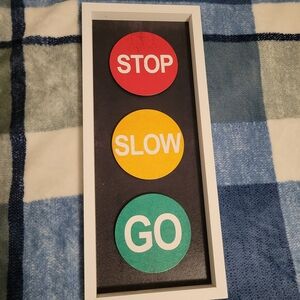 Rectangular Wall Art with Circles That Say Stop Slow And Go